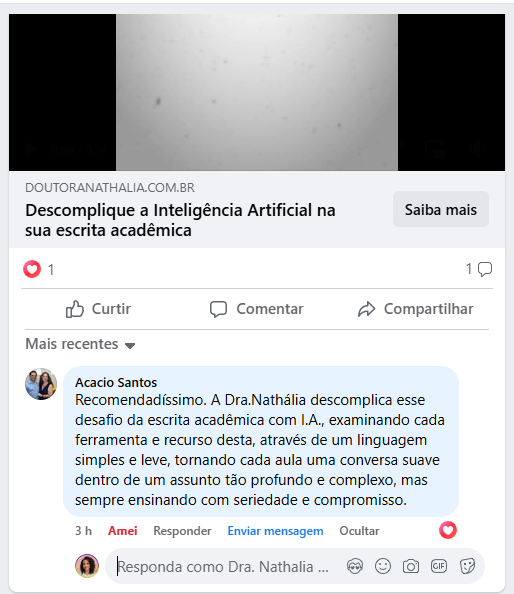 Comentário do aluno Acacio no Facebook recomendando o método