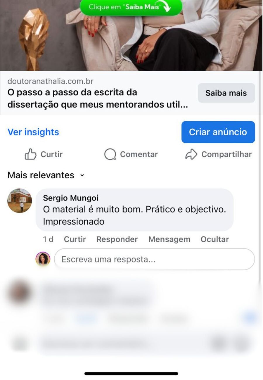 Comentário do aluno Sergio Mungoi no Facebook elogiando o material